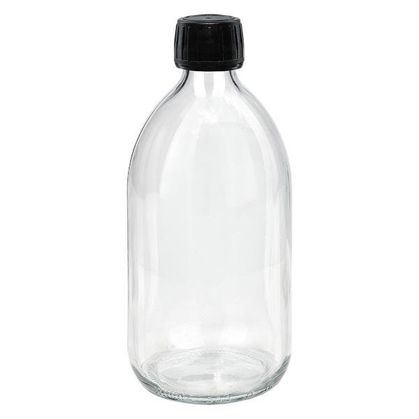 500ml Medizinflasche klar, Verschluss schwarz mit Originalitätsring ApoGlas