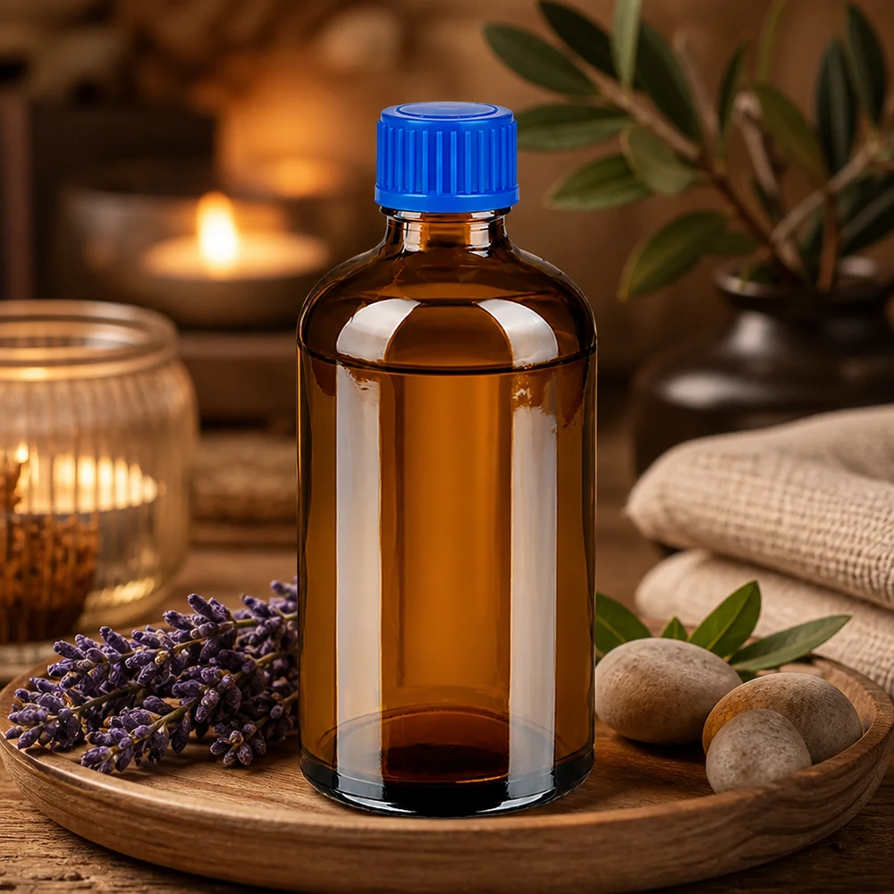 Kompakte Glasflasche 100ml mit mattblauem Deckel für professionelle Anwendungen
