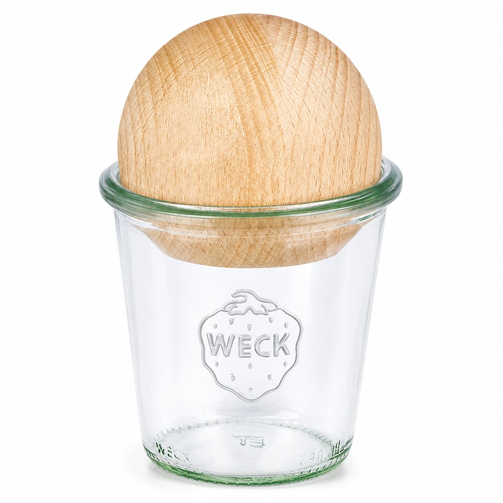 290ml Sturzglas hoch WECK RR80 mit Holzkugel Buche WECK Sturzglas 290ml RR80 mit Buchenkugel Holzdeckel Einmachglas transparent