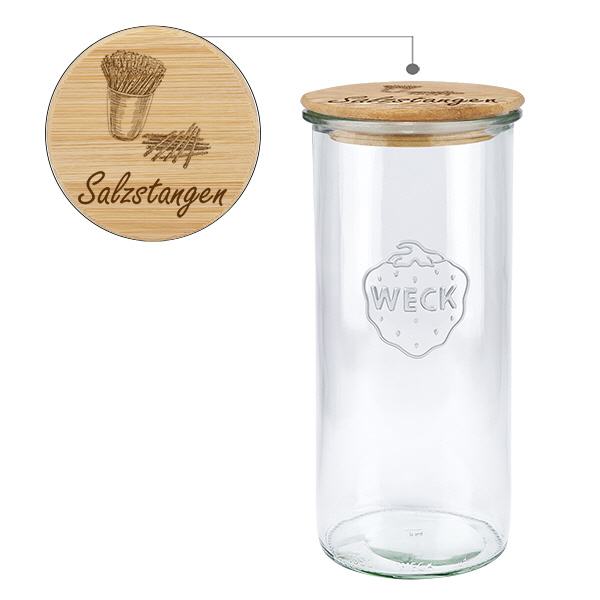 Holzdeckelset "Salzstangen" mit WECK Glas 1500ml