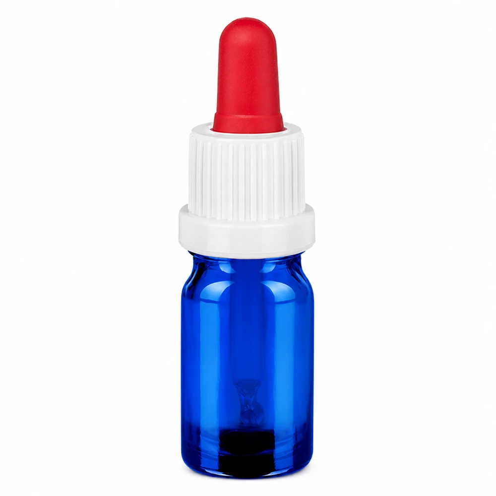 5ml Pipettenflasche weiß/rot Originalitätsverschluss BlueLine UT18/5 5ml Glasflasche mit Pipettenaufsatz in blau-weiß-roter Farbkombination für Labor und Kosmetik