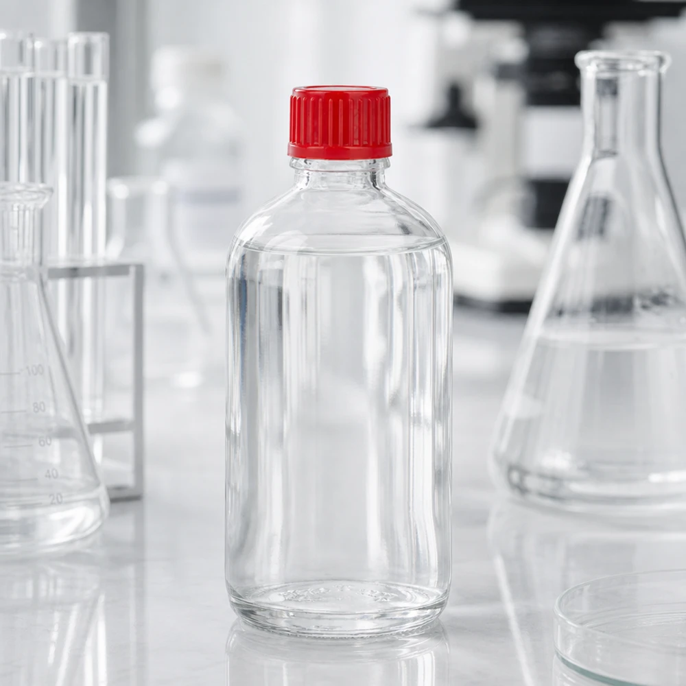 Leere 100ml Probenflasche UT18/100 mit rotem Schraubverschluss 11mm Laborzubehör ClearLine Serie