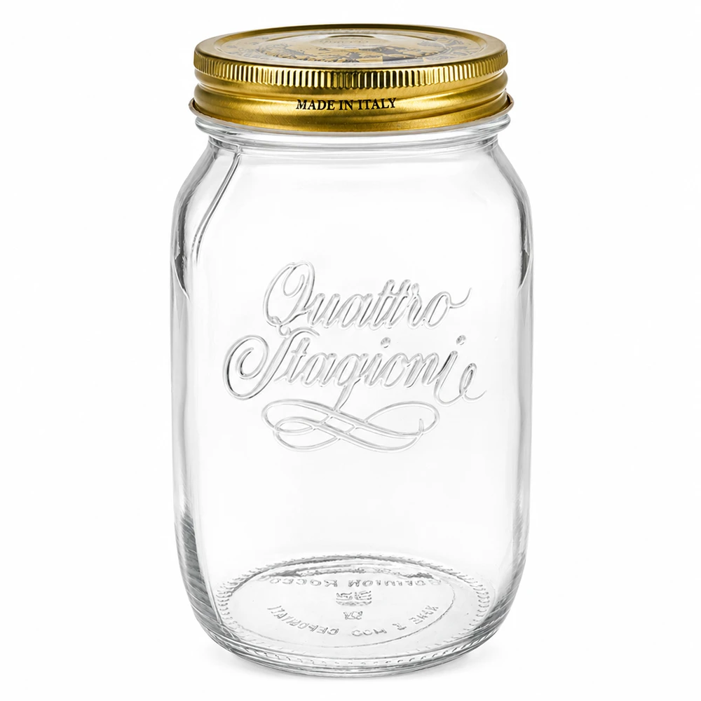 1000ml Quattro Stagioni Rundglas mit goldenem Schraubdeckel Made in Italy Einmachglas leer
