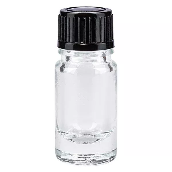 Apothekenflasche klar 5ml Tropfverschluss 1mm schwarz Standard Apothekenflasche klar 5ml Tropfverschluss 1mm schwarz Standard