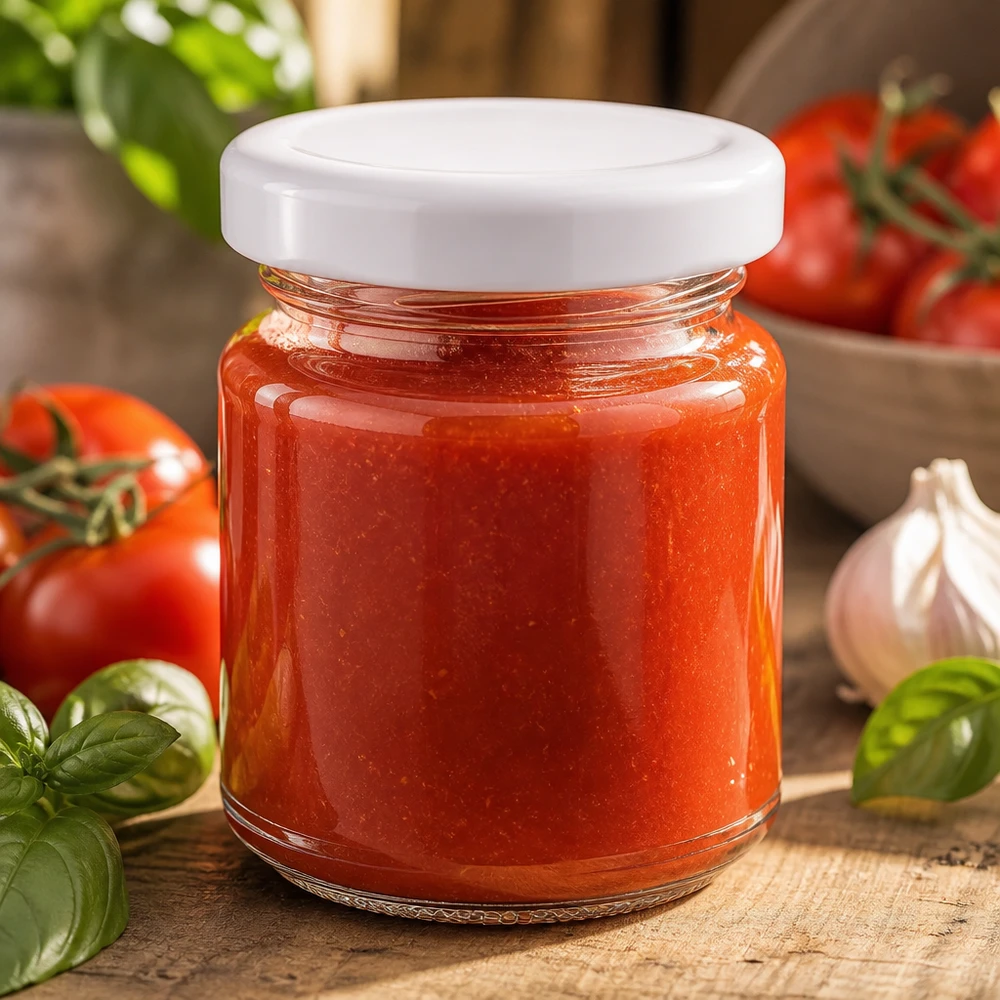 Kleines Vorratsglas 53ml für selbstgemachte Saucen und Marmeladen mit auslaufsicherem weißem Deckel