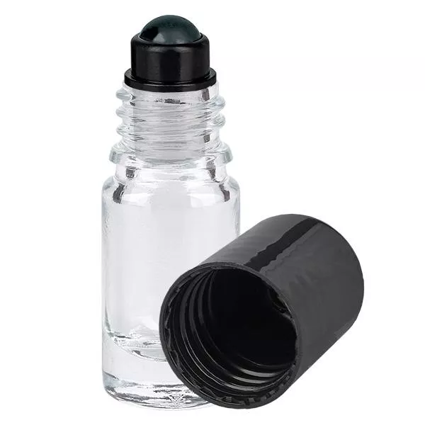 Apothekenflasche klar 5ml Roll-On Verschluss schwarz Apothekenflasche klar 5ml Roll-On Verschluss schwarz