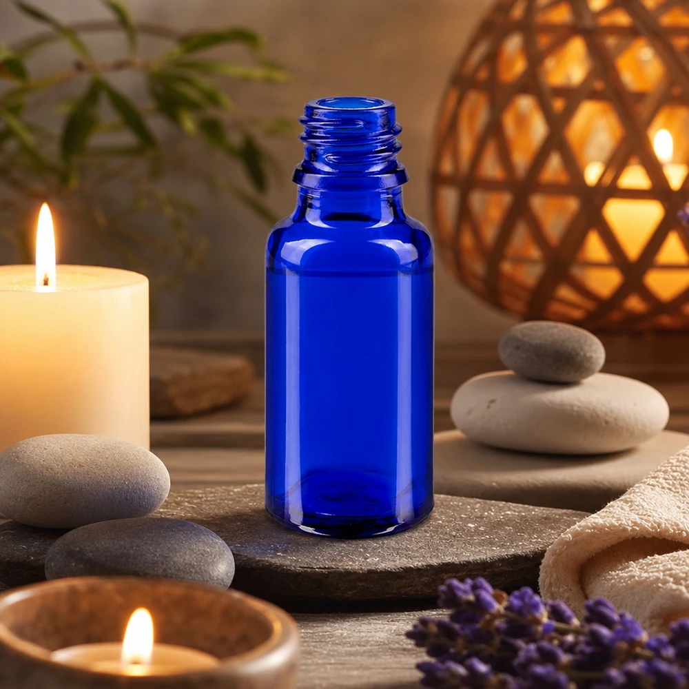 Tropfflasche 20ml DIN 18 BLAUGLAS Handliche 20ml Apothekenflasche in Kobaltblau aus ApoGlas für Spa und Wellnessanwendungen