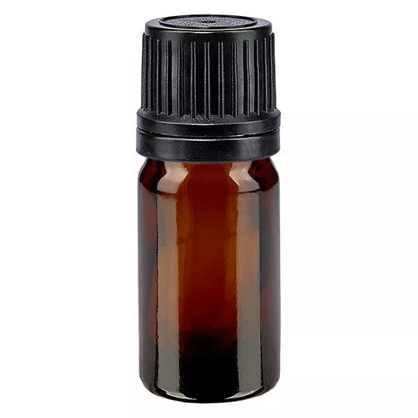 Apothekenflasche braun 5ml Tropfverschluss Giessring 1mm schwarz Originalitätsverschluss Apothekenflasche braun 5ml Tropfverschluss Giessring 1mm schwarz Originalitätsverschluss