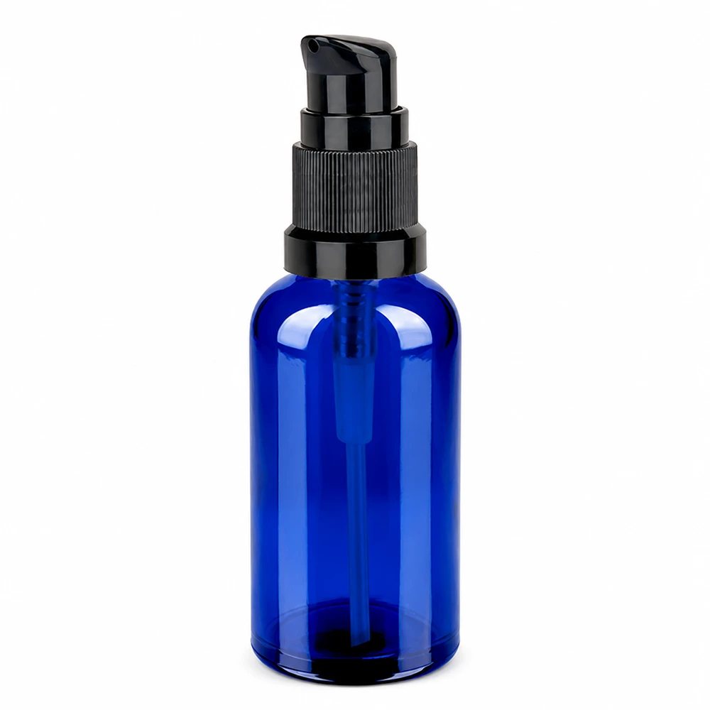 Professionelle 50ml Kosmetikflasche blau mit schwarzer Pumpe für Salons und Heimgebrauch