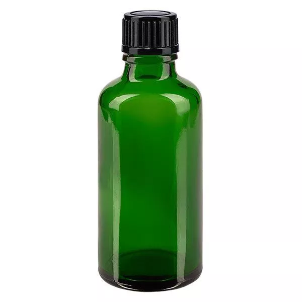 Apothekenflasche grün 50ml Tropfverschluss 1mm schwarz Standard