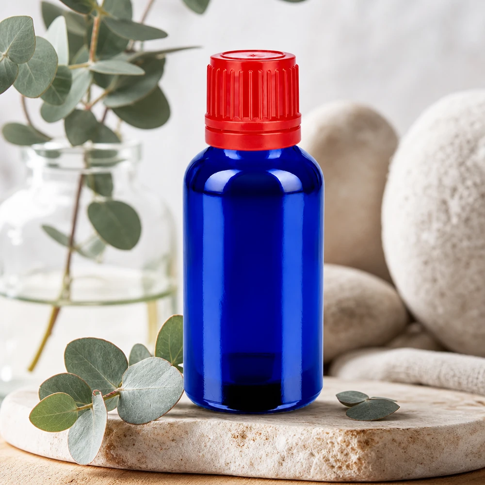 Vielseitige 30ml Glasflasche BlueLine mit rotem Tropfverschluss für DIY-Mischungen und Seren