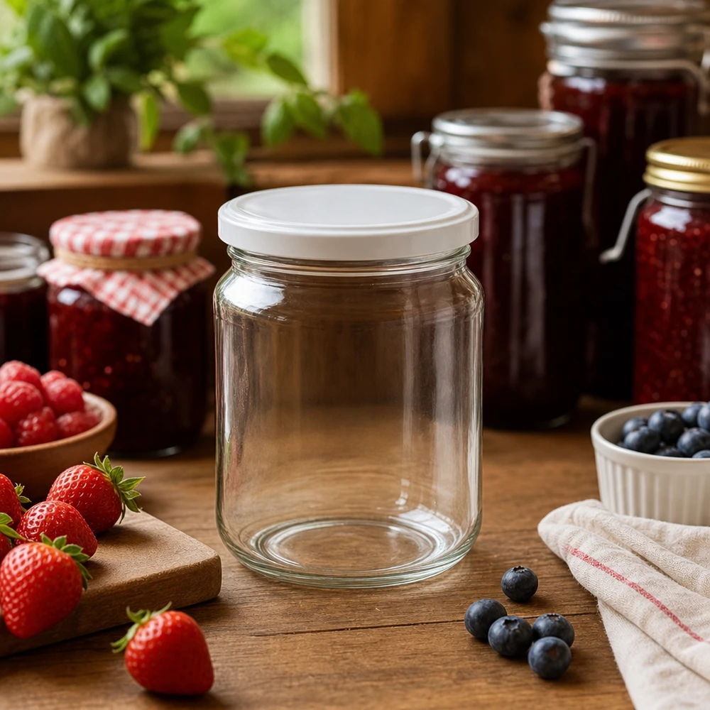 212ml UNiTWIST Rundglas leer mit BasicSeal Deckel in Marmeladen-Küche mit Erdbeeren Heidelbeeren Einmachgläsern