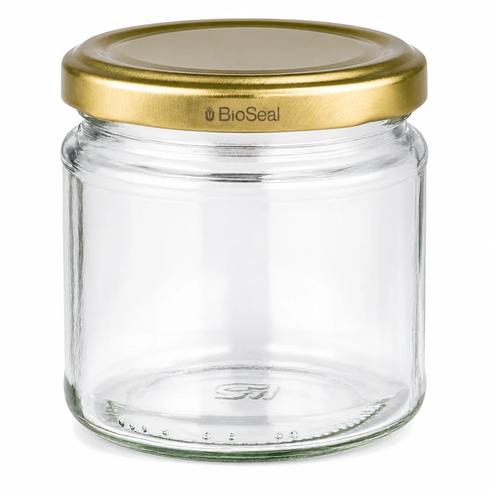 212ml Rundglas mit BioSeal Deckel gold UNiTWIST Leeres Rundglas 212ml mit goldenem TO66 BioSeal Schraubdeckel für Marmelade und Konserven