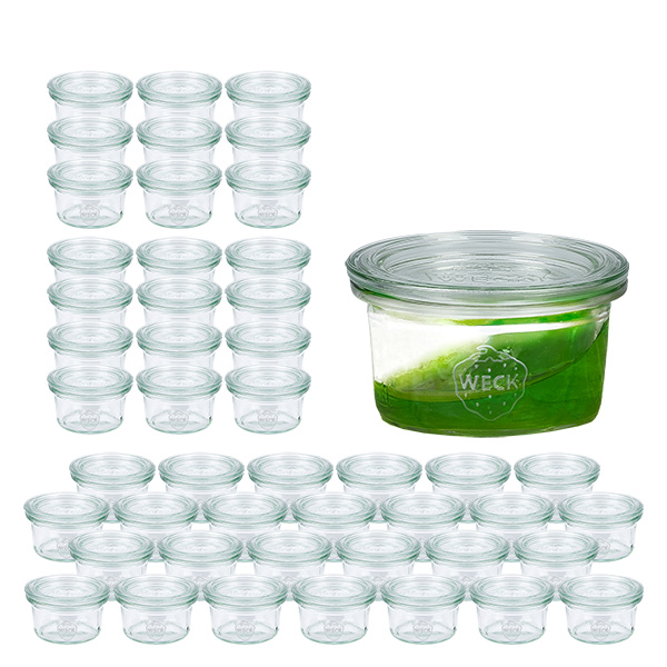 48er Set Weck Gläser 50ml Sturzgläser mit 48 Glasdeckeln 48er Set Weck Gläser 50ml Sturzgläser mit 48 Glasdeckeln