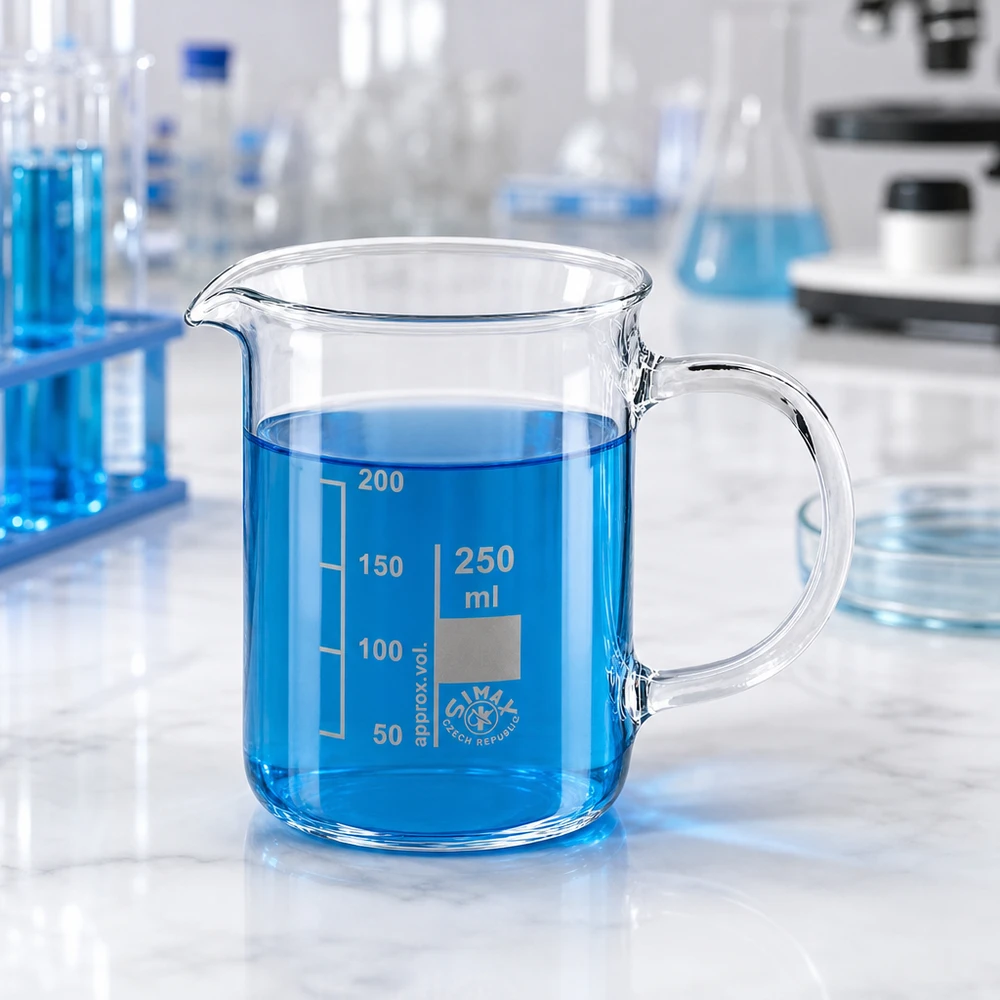 Becherglas 250ml Borosilikatglas, mit Henkel Laborbecherglas 250ml mit seitlichem Griff und Ausgussschnabel aus klarem Borosilikatglas