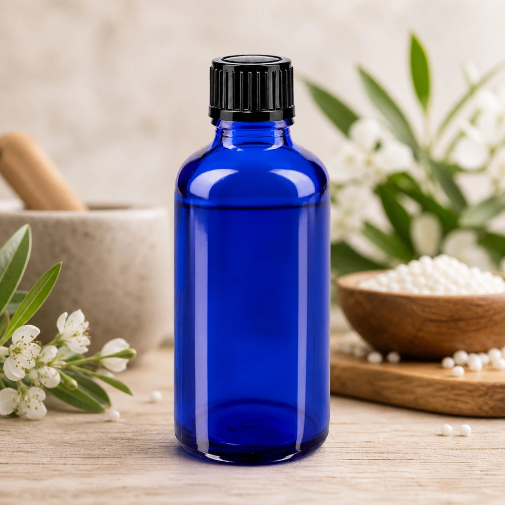 UV-Schutz Tropfflasche 50ml Blauglas mit schwarzem Deckel für lichtempfindliche Substanzen