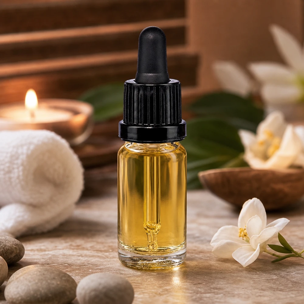 Klarglasflasche 10ml mit schwarzem Schraubverschluss und Pipette für kosmetische Ölanwendungen
