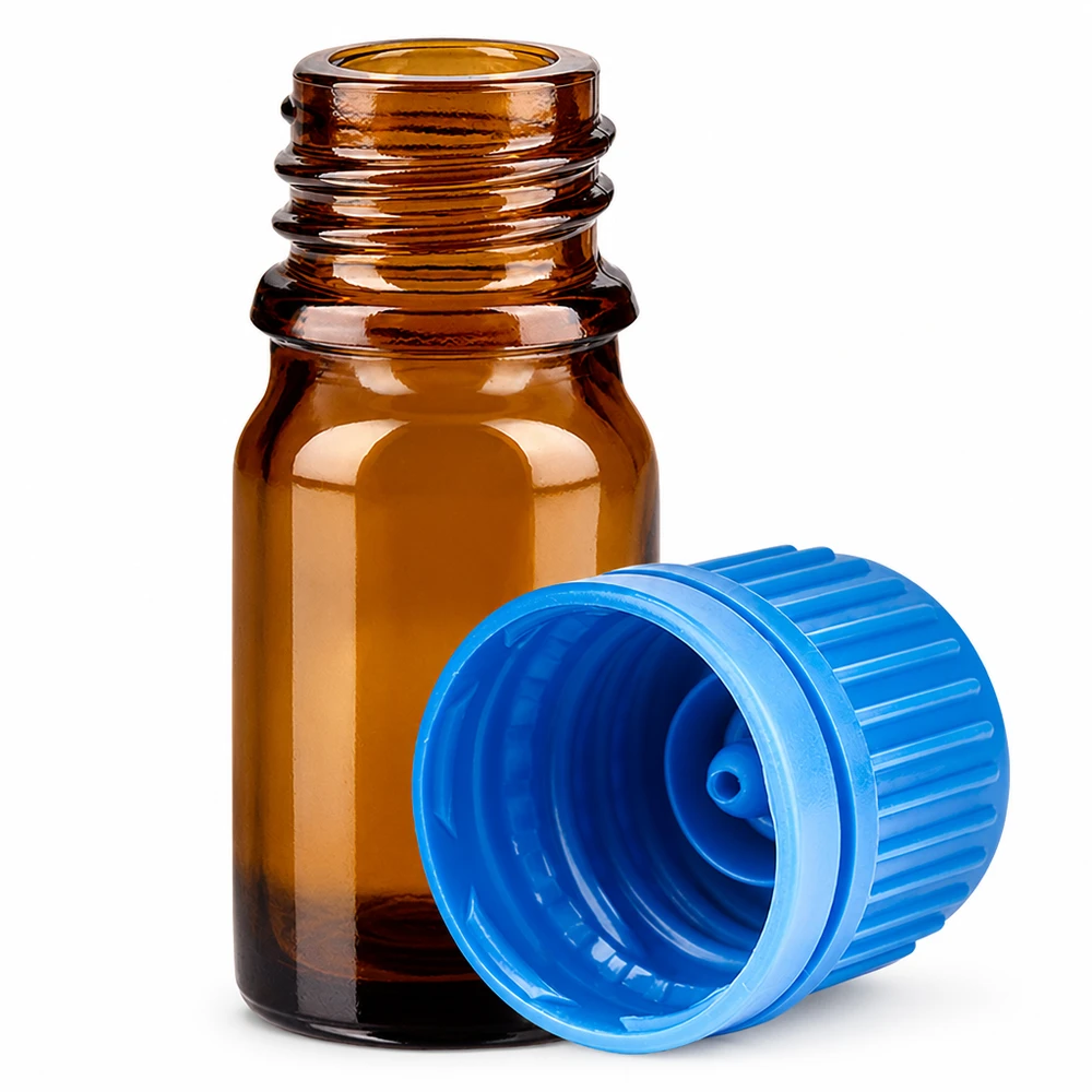 5ml Flasche 11mm Schraubverschluss blau Originalitätsverschluss BrownLine UT18/5 Mini Glasflasche 5ml braun für Kosmetik und Pharmazie mit stabilem Kunststoffverschluss