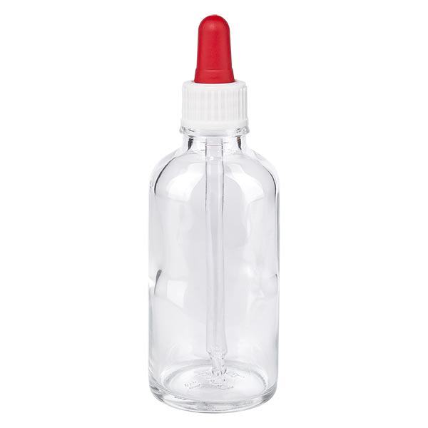 Apothekenflasche klar 50ml Pipette weiß/rot Standard