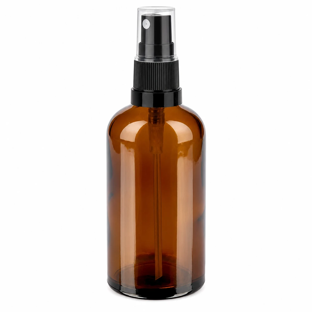 100ml Sprayflasche schwarz/transparent Standardverschluss BrownLine UT18/100 Robuste braune Sprühflasche 100ml aus Glas mit schwarzer Pumpe für professionelle Anwendung