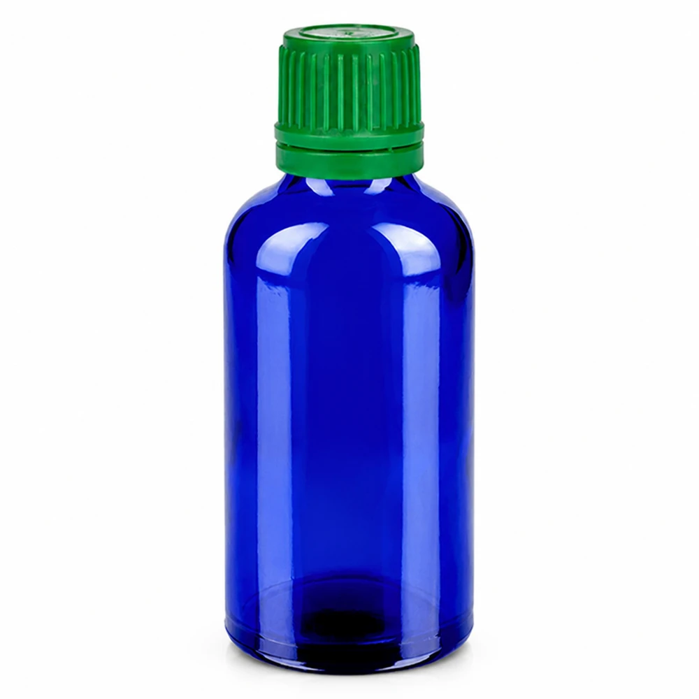 50ml Flasche 11mm Schraubverschluss grün Originalitätsverschluss BlueLine UT18/50 50ml Apothekerflasche aus UV-beständigem blauen Glas mit sicherem Schraubdeckel grün