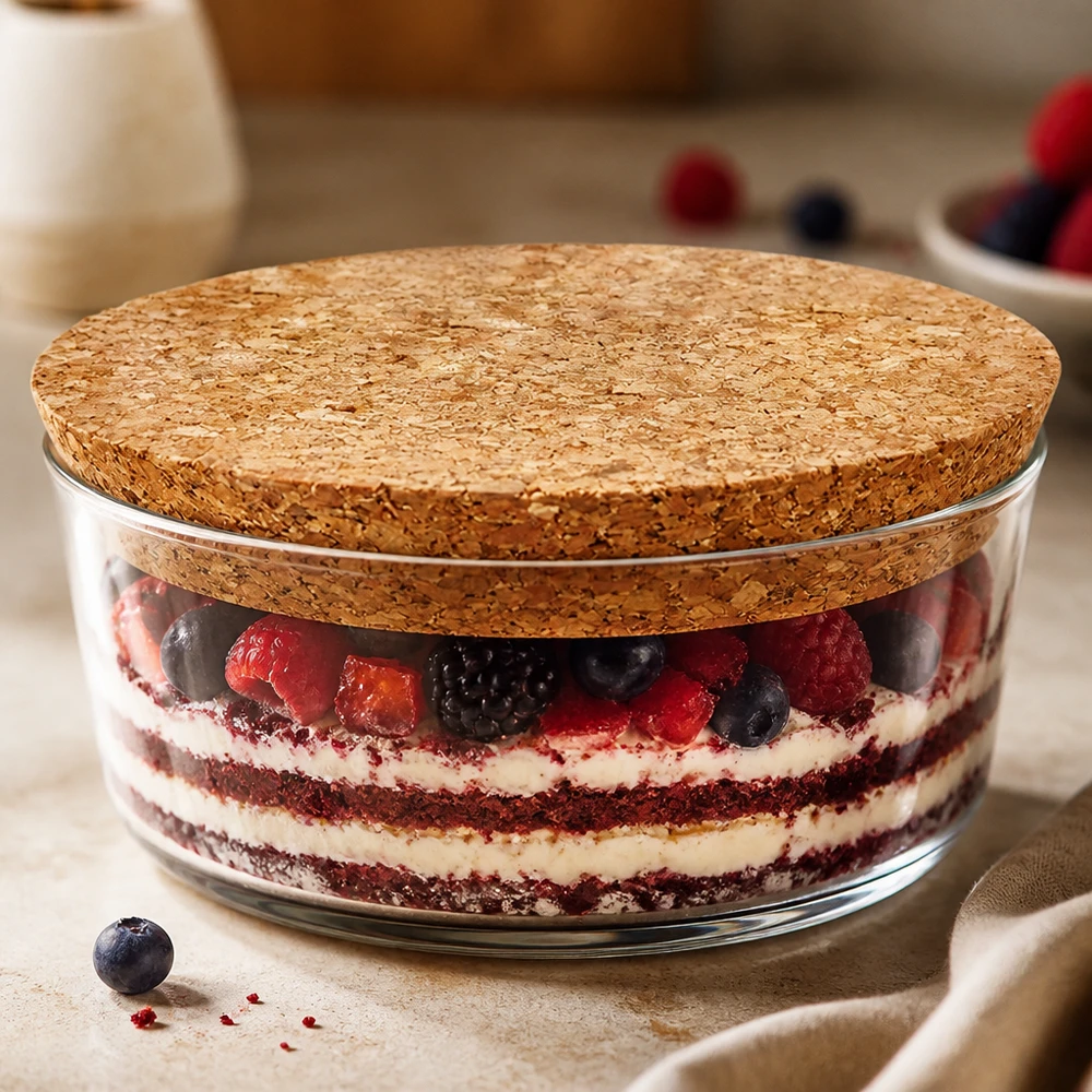 Korken für Öffnung 94mm WECK RR100 (ø97/90, H=20mm) WECK RR100 Korken als Deckel für Dessertglas mit Beeren Tiramisu praktischer Korkenverschluss 94mm Öffnung