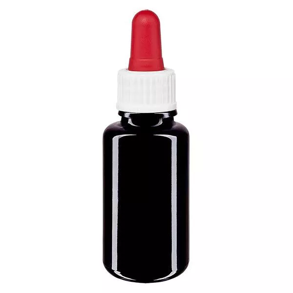 Apothekenflasche violett 20ml Pipette weiß/rot Standard Apothekenflasche violett 20ml Pipette weiß/rot Standard