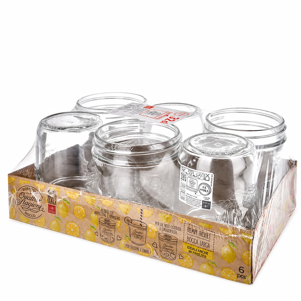 320ml Sturzglas "Quattro Stagioni" mit Deckel 6er Set 320ml Quattro Stagioni Sturzgläser in Verkaufsverpackung mit Deckeln Bormioli Rocco Einmachglas Set