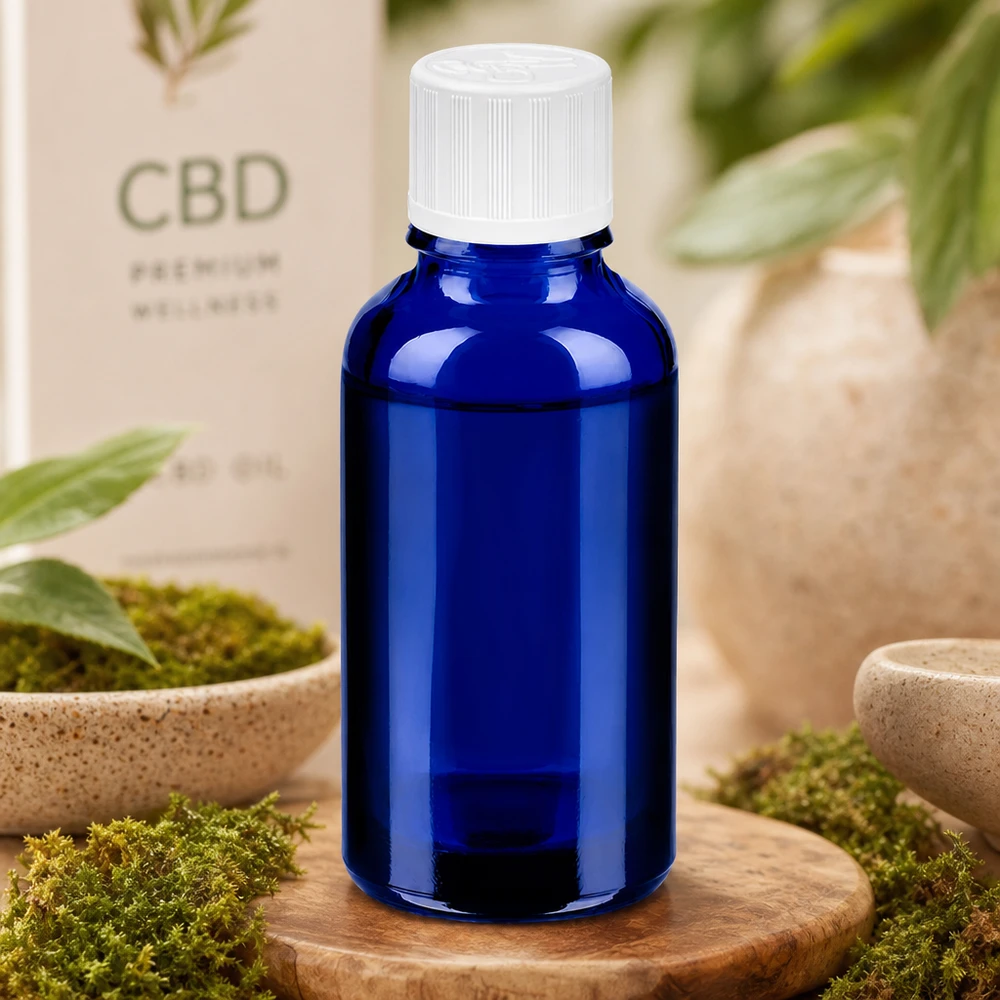 30ml Flasche 11mm Schraubverschluss weiß Standard Kindersicherung BlueLine UT18/30 Kompakte 30ml Glasflasche in Apothekerblau mit auslaufsicherem Verschluss für den Hausgebrauch