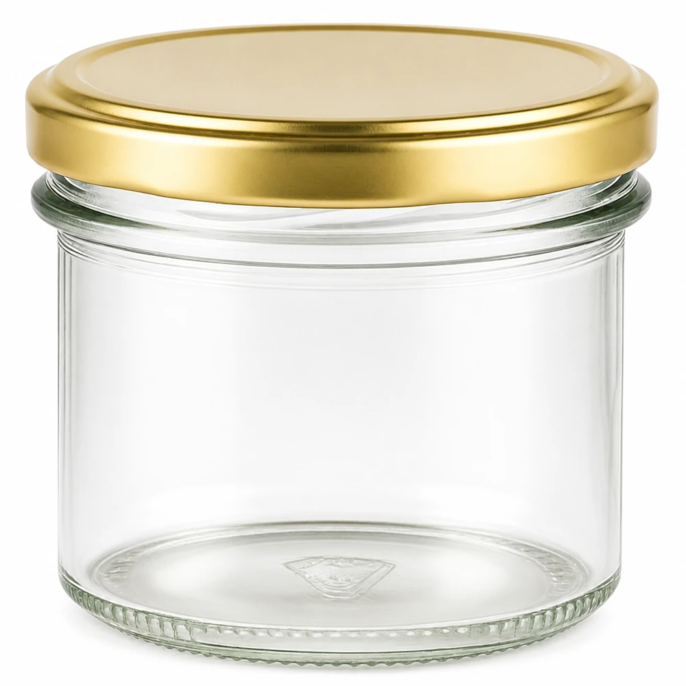 125ml Sturzglas 24er-Set mit Deckel (Deckelfarbe: gold) UNiTWIST Hochwertiges 125ml Konservenglas mit goldfarbenem Deckel gerippter Boden 24er-Set