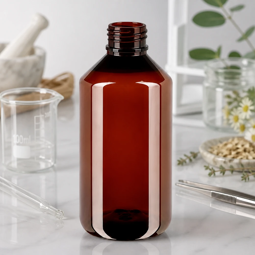 Apothekengerechte PET Weithalsflasche 750ml in dunklem Braun für empfindliche Inhaltsstoffe