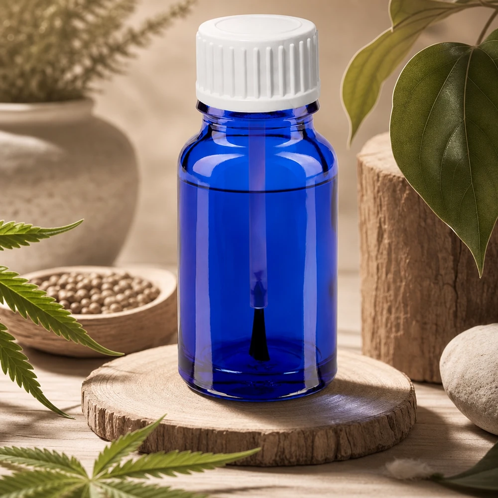 Professionelle 10ml Glasflasche mit Pinselaufsatz STD BlueLine für hygienische Anwendung