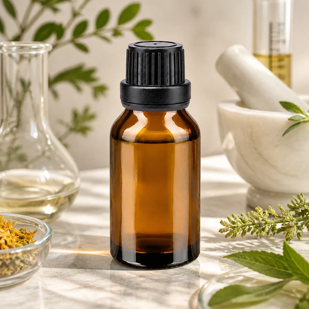 Apothekenflasche braun 15ml Schraubverschluss schwarz Dichteinlage Originalitätsverschluss Lichtgeschützte Braunglasflasche 15ml mit Schraubverschluss für Aromatherapie und Naturheilkunde