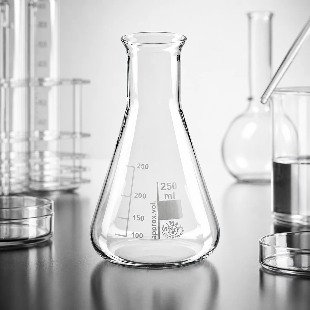 Erlenmeyerkolben 250ml Enghals Wissenschaftlicher Messkolben 250ml Enghals mit Skala für exakte Volumenmessung im Labor