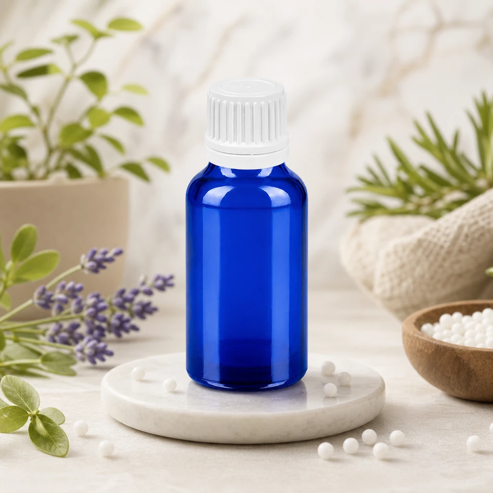 20ml Flasche 11mm Schraubverschluss weiß Originalitätsverschluss BlueLine UT18/20 20ml Braunglasflasche-Alternative in Blau mit pharmazeutischem 11mm SV-Verschlusssystem