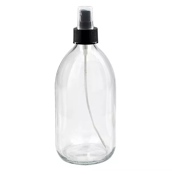 500ml Medizinflasche klar, Pumpzerstäuber schwarz ApoGlas