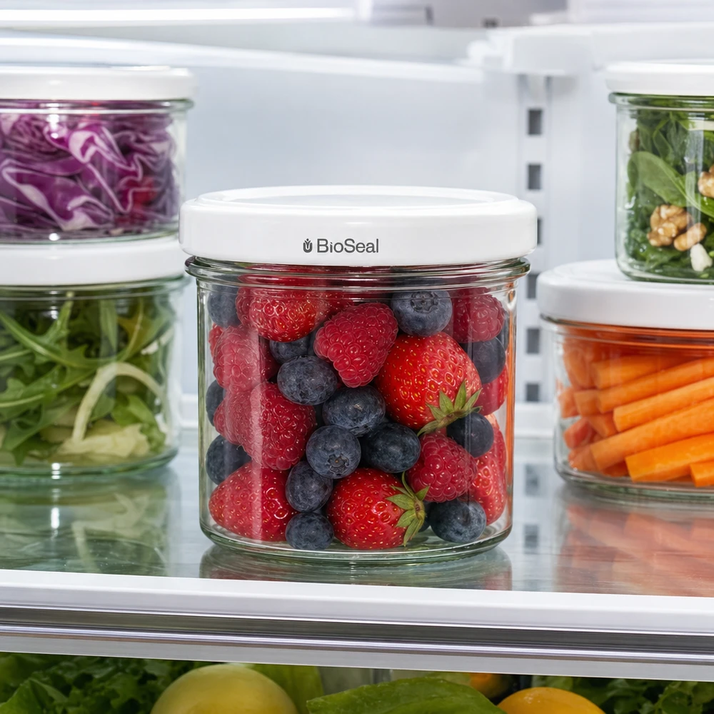 UNiTWIST Sturzglas 125ml Beeren Erdbeeren Heidelbeeren Kühlschrank frisch TO66 BioSeal weiß Deckel Glas