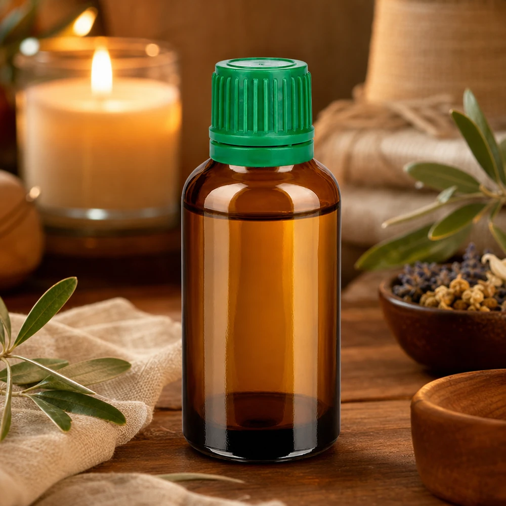 Nachhaltige 30ml Glasverpackung mit grünem Verschluss ideal für Naturprodukte und Heilmittel