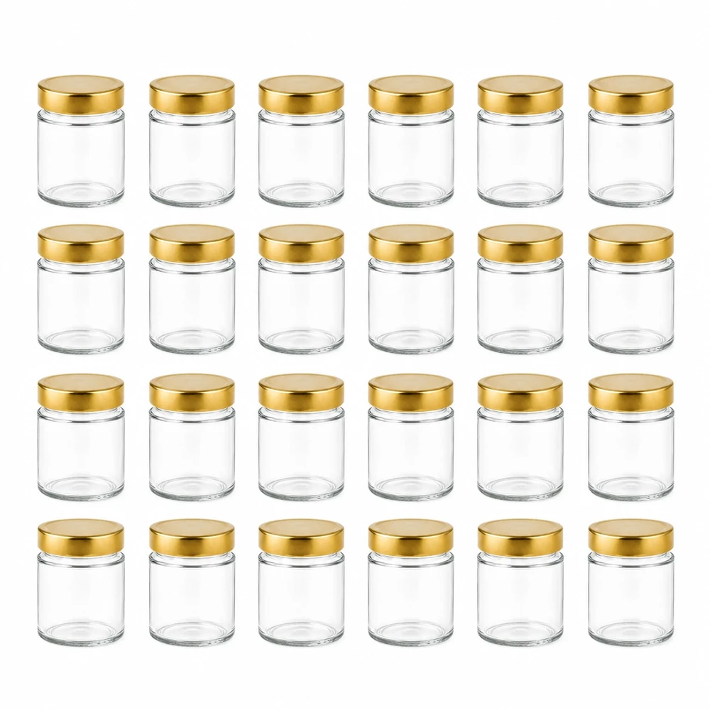 135ml Rundglas 24er-Set mit Deckel (Deckelfarbe: gold) – UNiTWIST Kleine Schraubgläser 135ml im 24er Set mit goldenem Aluminiumdeckel