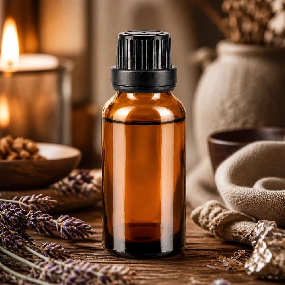 Hochwertige 20ml Tropfflasche Braunglas mit geripptem schwarzen Verschluss für Naturkosmetik