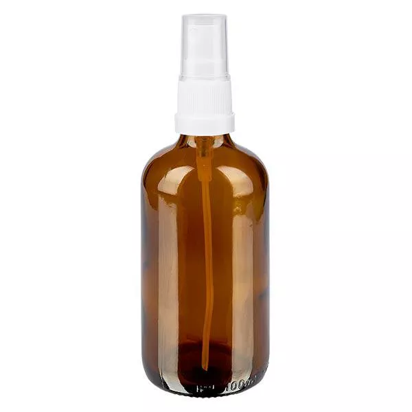 Apothekenflasche braun 100ml Sprayaufsatz weiß Apothekenflasche braun 100ml Sprayaufsatz weiß