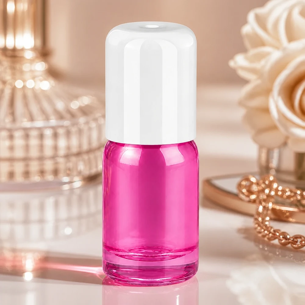 Stilvolle 5ml Roll-On Flasche in Rosa-Lila Farbton mit matter weisser Kappe PurpleLine Kollektion