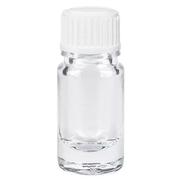 Apothekenflasche klar 5ml Tropfverschluss weiß 0.8mm Standard Apothekenflasche klar 5ml Tropfverschluss weiß 0.8mm Standard