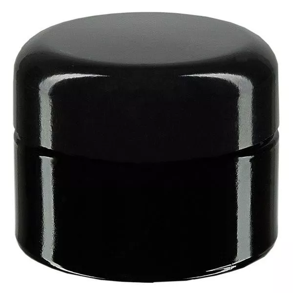 Kosmetikdose Violettglas 30ml, mit schwarz Deckel Kosmetikdose Violettglas 30ml, mit schwarz Deckel