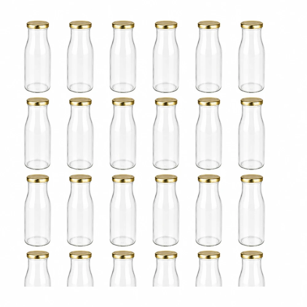 150ml Flasche 24er-Set mit Deckel (Deckelfarbe: gold) – UNiTWIST UNiTWIST Glasflaschen 24er Pack 150ml ideal für Säfte Milch und Getränke Golddeckel