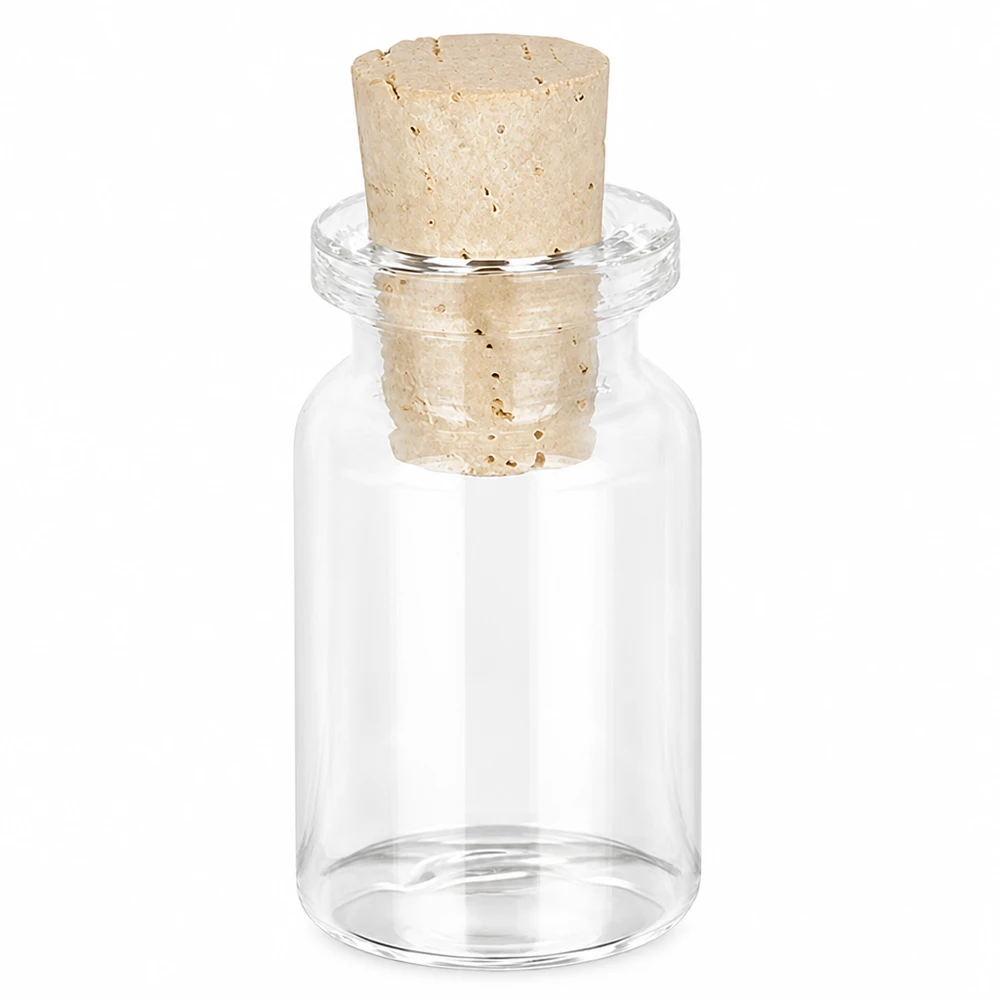 Durchsichtige Glasflasche 5ml mit hellem Naturkorkverschluss für Schmuck und Bastelprojekte