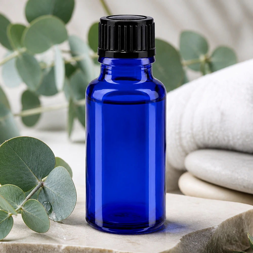 Apothekenflasche blau 20ml Schraubverschluss schwarz Standard Blaue Apothekerfl 20ml aus hochwertigem Glas mit Originalitätsverschluss schwarz 11mm