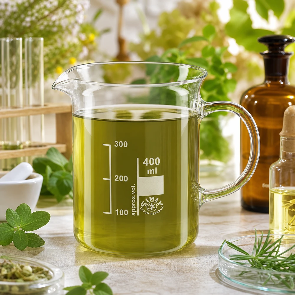 Becherglas mit Henkel 400ml Borosilikatglas ideal für Naturkosmetik Kräuterextraktion Herstellung