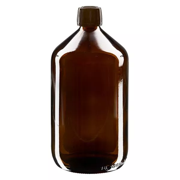 1000ml Medizinflasche braun, Verschluss braun mit Originalitätsring ApoGlas