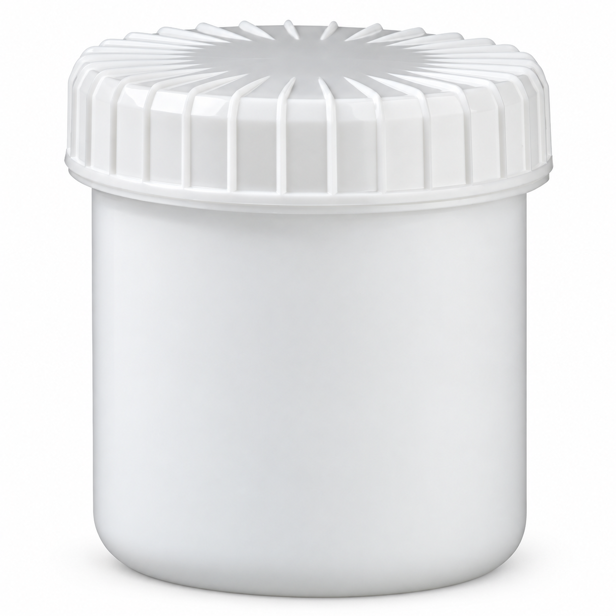 weiße Schraubdose 75 ml mit gerilltem Deckel – qualitätsoptimiertes Produktfoto